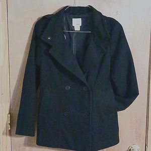 Vintage Bongo Double-Breasted Black Pea Coat -Women Size Medium-